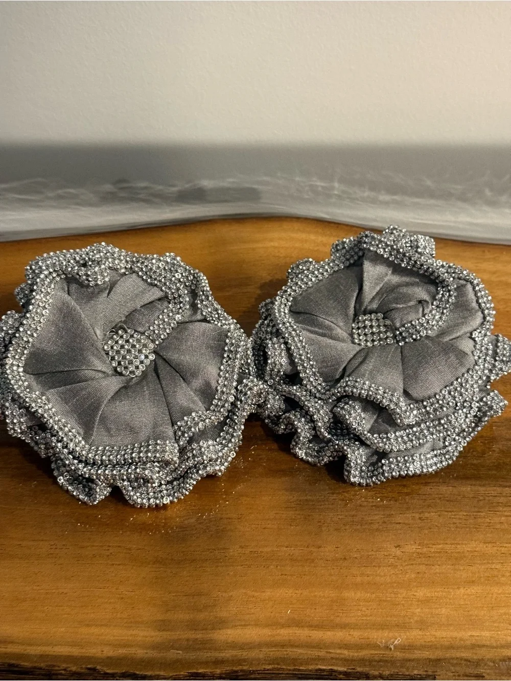 Elegant Silver Beaded Flower Curtain Clips -Home Curtains